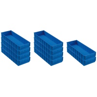 PROREGAL SparSet 10x Blaue Industriebox 500 B | HxBxT 8,1x18,3x50cm | 6 Liter | Sichtlagerkasten, Sortimentskasten, Sortimentsbox, Kleinteilebox