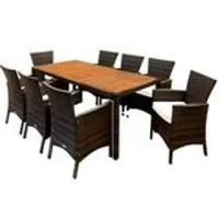 CASARIA CASARIA® Gartenmöbel Set 8 Stühle inkl. 7cm Auflagen extra Breit mit Tisch 190x90cm Outdoor Terrassenmöbel Wetterfest Polyrattan Akazie Holz Essgruppe Garten Balkon Lounge