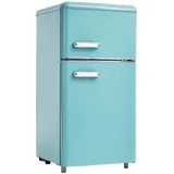 OKWISH Kühlschrank BCD-100C, 91 cm hoch, 45 cm breit, Doppeltür-Kühlschrank Retro-Kühlschrank blau