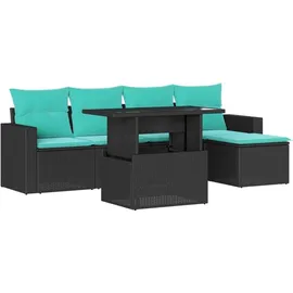 vidaXL 6-teiliges Gartensofa-Set mit Kissen, schwarzes Polyrattan