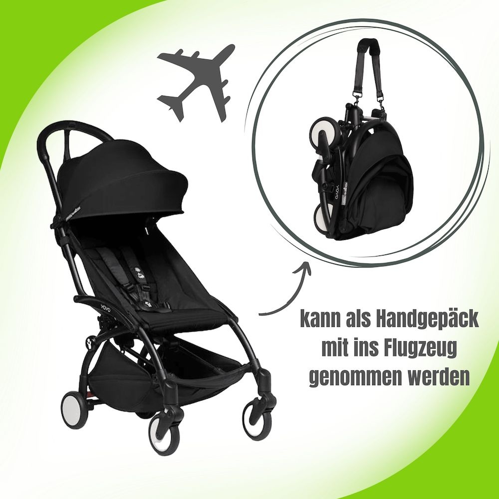 Babyzen YOYO2 Buggy Gestell inkl. YOYO 6+ Textilset / Reisebuggy / Kinderwagen, Gestellfarbe: Schwarz, Bezugfarbe: Stone