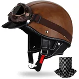 HALYING Retro Halbschalenhelm für Motorrad/Cruiser/Scooter ECE22.06 -Zertifizierter, Abnehmbarem Nackenschutz, Atmungsaktives Innenfutter für Damen/Herren Mofa Helm Chopper Helm Jethelm