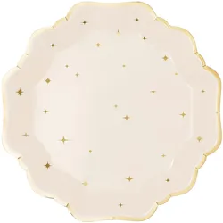 PartyDeco 6 Pappteller 21cm mit Goldrand und Sternen Partyteller Einwegteller plastikfrei Partygeschirr Geburtstag Ramadan & Eid Partydeko Tischdeko Creme Gold