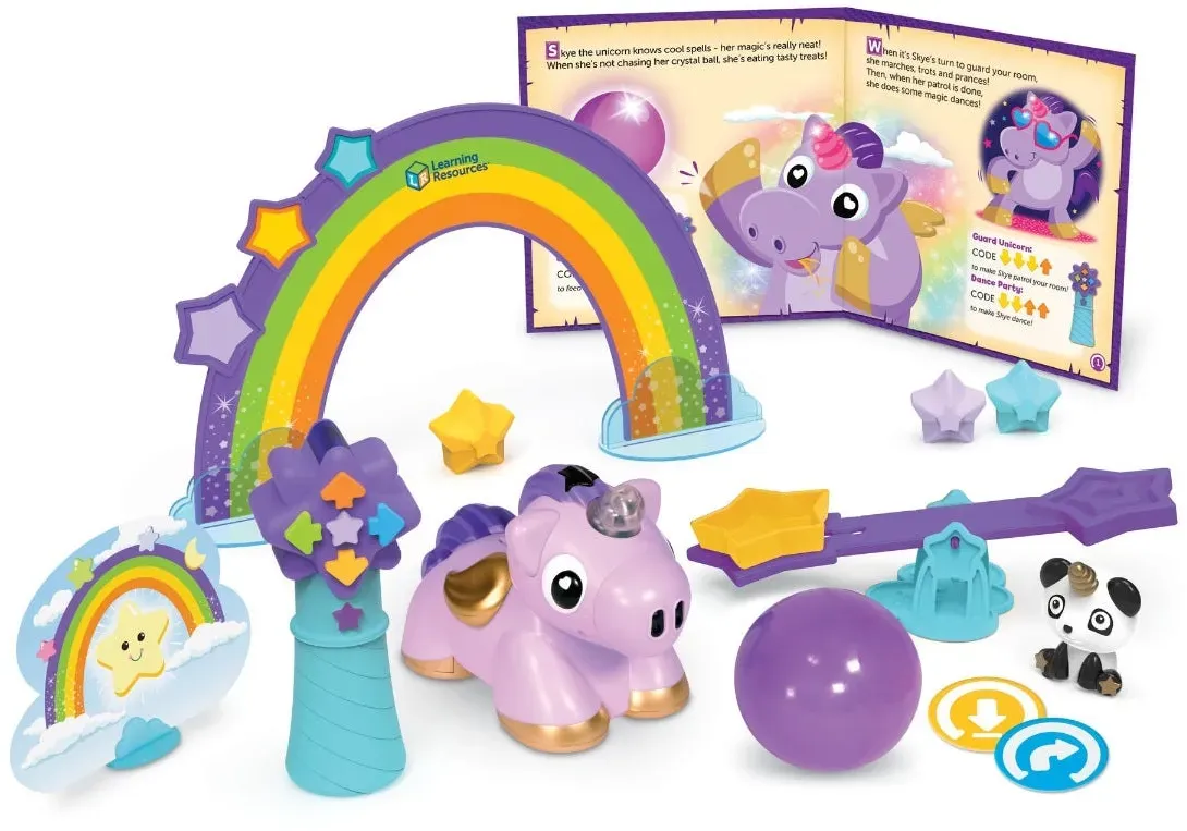 Learning Resources Kodieren Einhorn Lernset Programmierspielzeug - 22-tlg., LED, wei, pink, lila, Zauberbuch, ab 4 Jahren