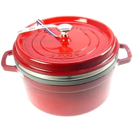Staub Cocotte 26 cm rund kirschrot mit Dämpfeinsatz