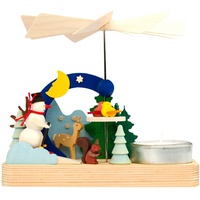 Graupner Holzminiaturen® | Miniatur Pyramide mit Teelicht 'Schneemann' aus Holz | Original Erzgebirgische Holzkunst® | Hochwertige Handarbeit | Geschenkidee für Kinder | Weihnachtsschmuck