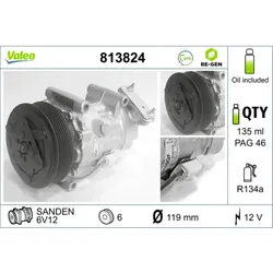 Kompressor Klimaanlage VALEO 813824 für Citroën Peugeot Partner Xsara 206+ 307