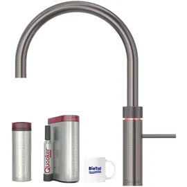 Quooker Fusion Round Gunmetal Wasserhahn & PRO3 Reservoire & Sprudelwasser CUBE