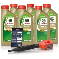Castrol 6x 1 L EDGE 5W-30 LL + Ölwechsel-Anhänger + Einfülltrichter [Hersteller-Nr. 15F7DA]