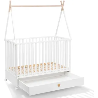 ATB Weiss Babybett mit Schubladen 60x120 - Baby Bett - Kinderbett 60x120 ab 3 Jahr - Beistellbett Baby - Kinder Bett - Maserholz Kinderbetten