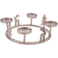 Spetebo Adventskranz Alu Adventskranz silber mit 3D Figuren - Ø 33 cm, Kerzenhalter aus Aluminium für 4 Stumpenkerzen oder Kugelkerzen silberfarben