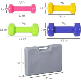 Homcom Hantelset Hantel-Set 4 Hantelpaare 0,5 kg/1 kg/1,5 kg/2 kg mehrfarbig