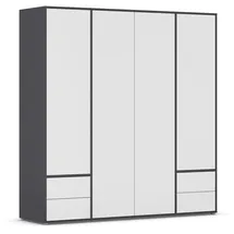 Rauch Möbel Drehtürenschrank grau Weiß, Holzwerkstoff, 5 Fächer, 4 Schubladen, Push-to-Open Funktion TOPSELLER MADE IN GERMANY