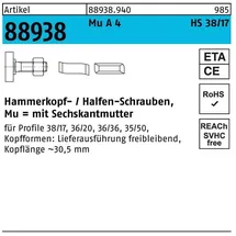 HALFEN Hammerkopfschraube R 88938 38/17 6-ktmutter M12x 30 MuA 4 25St. HALFEN