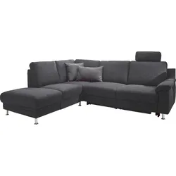 Ecksofa 3C CARINA "Korfu L-Form", grau, B:252cm H:91cm T:208cm, Chenille Easy care (100% Polyester), Struktur (100% Polyester), Sofas, incl.- 1 Kopfstütze, wahlweise mit Schlafunktion und Stauraum