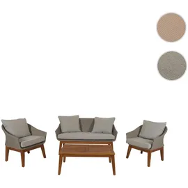 MCW Gartengarnitur MCW-N37, Garten-/Lounge-Set Sofa Sitzgruppe, Poly-Rattan Holz Akazie ~ grau, Kissen hellgrau