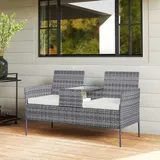 Zweisitzer-gartenbank Aus Rattan Mit Tisch Und Kissen – 135 X 64 X 81 Cm – Für Balkon Und Terrasse – Schwarz