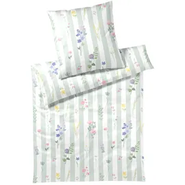 ELEGANTE Flowerstripe Mako Satin Grün 155 x 220 cm + 80 x 80 cm