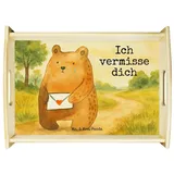 Mr. & Mrs. Panda Tablett Bär Vermissen Design, tablett holz, Weiß, Reise, betttablett, Freund, Echtholz lasiert, (Packung, 1-tlg) weiß