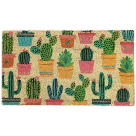 Relaxdays Fußmatte Kokos, Kaktus-motiv, 75x42 cm, Türvorleger für innen - außen, rutschfest, Abtreter, wetterfest, bunt