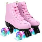 ERNAN Damen Klassische Retro Rollschuhe,Disco Roller,Classic Roller | Rollschuhe für Kinder und Erwachsene, komfortabl LED Rollerskates für Jugendliche und Anfänger.Mädchen. (Pink, 37)