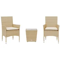 vidaXL 3-tlg. Bistro-Set mit Kissen Beige Poly Rattan und Glas