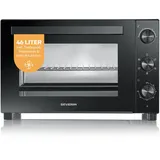 Severin Back- und Toastofen mit Umluftfunktion, inkl. Drehspieß für Fleisch, vielseitiger Heißluftofen mit 46 L Kapazität, Aufbackofen, 100-230 Grad Celsius, Timer 120 Min., 1800 W, schwarz, TO 9025