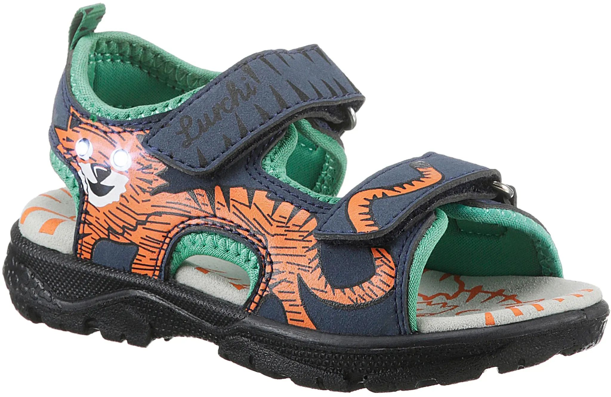 Sandale LURCHI "Blinkschuh Khan" Gr. 26, blau (navy, green) Kinder Schuhe Sommerschuh, Klettschuh, Outdoorschuh, mit cooler Blinkfunktion