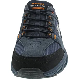 SKECHERS Oak Canyon Consistent Winne Herren-Sneaker, freihändig, Marineblaues Leder, Textil, orangefarbener Besatz, 43 EU