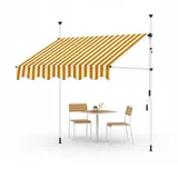 Mucola Klemmmarkise 250 cm mit LED Beleuchtung & Solarmodul – Balkonmarkise ohne Bohren, höhenverstellbar 200-300 cm, UV-beständig, ausfahrbar 120 cm, Orange Weiß