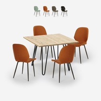 Set Tisch 80x80cm 4 Design Stühle Kunstleder Holz Metall Wright Light