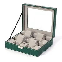 Uhrenbox Uhrenboxen 10 Slots Uhrenetui Pu-Leder Glasabdeckung Uhrenetui Grünes Uhrenetui für Geschenke für Männer und Frauen