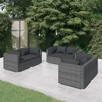 Ankonbej 6-tlg. Garten-Lounge-Set mit Kissen Poly Rattan Grau - Grau