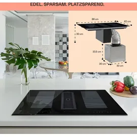 Klarstein 2-in-1 Induktionskochfeld mit Dunstabzug, Induktionskochfeld mit Abluft & Ventilator, 4-Zonen-Kochfeld, Glaskeramik-Einbauherd, Kochfeld