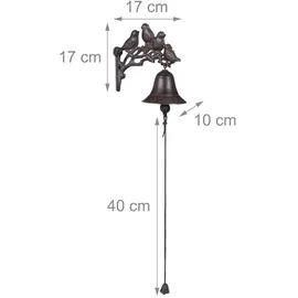 Relaxdays Türglocke Gusseisen Vögel Braun