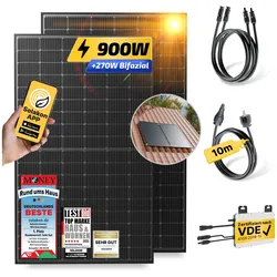 Balkonkraftwerk 900W/800W Solaranlage mit Dach Halterung (Paarmontage) Halterung Steckerfertig WIFI Komplettset Photovoltaik Anlage 800W, Kabellänge: 10m