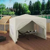 Pavillon, Faltpavillon 3x3 M, Mit 4 Seitenwänden, Partyzelt Wasserabweisend Uv-schutz 50+, Höhenverstellbarer Gartenpavillon, Mit Tragetasche, Für Outdoor Garten Camping Beige - Woltu