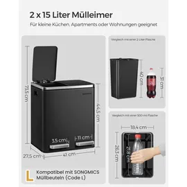 Songmics Mülltrenner 2 x 15 l Schwarz