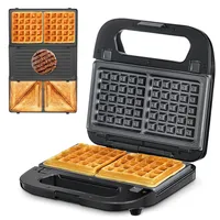 Multifunktionsgerät 3-in-1 [Sandwichmaker, Waffeleisen, Kontaktgrill], Antihaftbeschichtete abnehmbare Platten, 750W, LED-Anzeigen, BPA frei, Schwarz (Schwarz2)