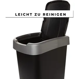 2friends 2er Set, 25L - Küchenmülleimer, Mülleimer Küche Abfalleimer mit Schwingdeckel - Schwarz/Silber - für Recycling & Mülltrennung, - Schwarz