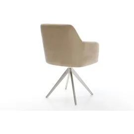DeLife Esszimmerstuhl Greg-Flex Mikrofaser Beige Vintage Kreuzgestell kantig Edelstahl Taschenfederkern,