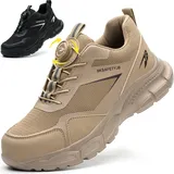 XIEHX Sicherheitsschuhe Arbeitsschuhe Herren Damen Leicht Stahlkappenschuhe Atmungsaktiv Industrielle Arbeitsschuhe mit Drehschnallen Schnürsenkeln - 38 EU