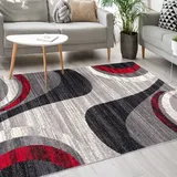 Mazovia Modern Teppich - Kurzflor - Teppich für Wohnzimmer, Schlafzimmer, Esszimmer - ÖKO-TEX Wohnzimmerteppich, Robust und pflegeleicht, Niedrige Florhöhe – Teppiche - grau rot 160 x 220 cm
