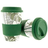 COFI 1453 10x Kaffeebecher To Go, Porzellan Coffee to go Becher mit Deckel 350ml ZH3 Grün