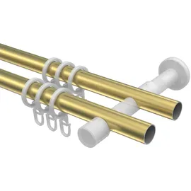 Interdeco GARDINENSTANGE Prestige Santo 240 cm (geteilt in 2 x 120 cm), 2-läufig, 20 mm Ø Messing-Optik