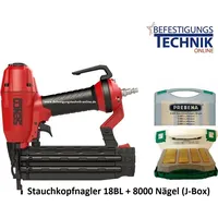 BETEON24 Senco FinishPro18BL 15-50mm Druckluftnagler + Prebena J-Box Stauchkopfnägel