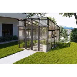 OUTFLEXX Gewächshaus, anthrazit, Alu/Polycarbonat, 4 Fenster, 10 mm Wandstärke
