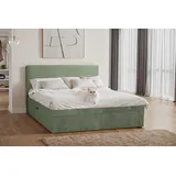 Kaiser Möbel Boxspringbett mit Bettkasten und topper TRENTO, ohne Bein stoff Plüsch Cord 180x200 cm Olive