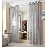 Woltu 2er-Set Gardine Schlaufenschal transparent Leinenoptik dunkelgrau 140x225 cm