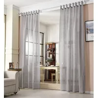 Woltu 2er-Set Gardine Schlaufenschal transparent Leinenoptik dunkelgrau 140x225 cm